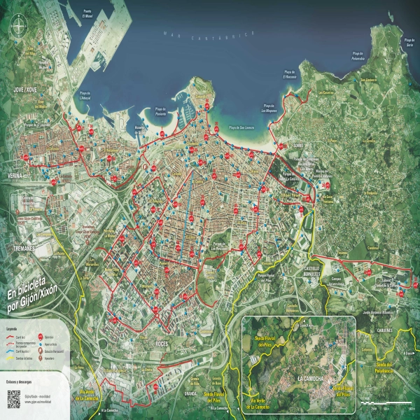 mapa de los carriles bicis que hay en Gijón